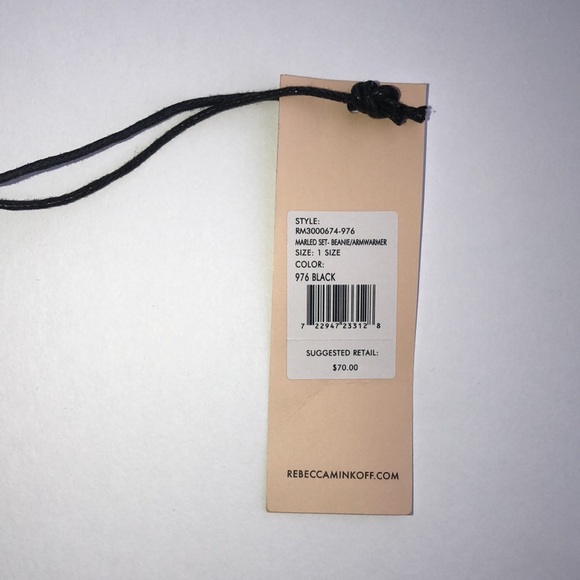 NWT Rebecca Minkoff Pom Knit Hat And Arm Warmer Set OSFM Color Black Marled - Picture 5 of 6
